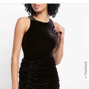 Express Body Contour Velvet High Neck Back Cutout Thong Bodysuit M NEW